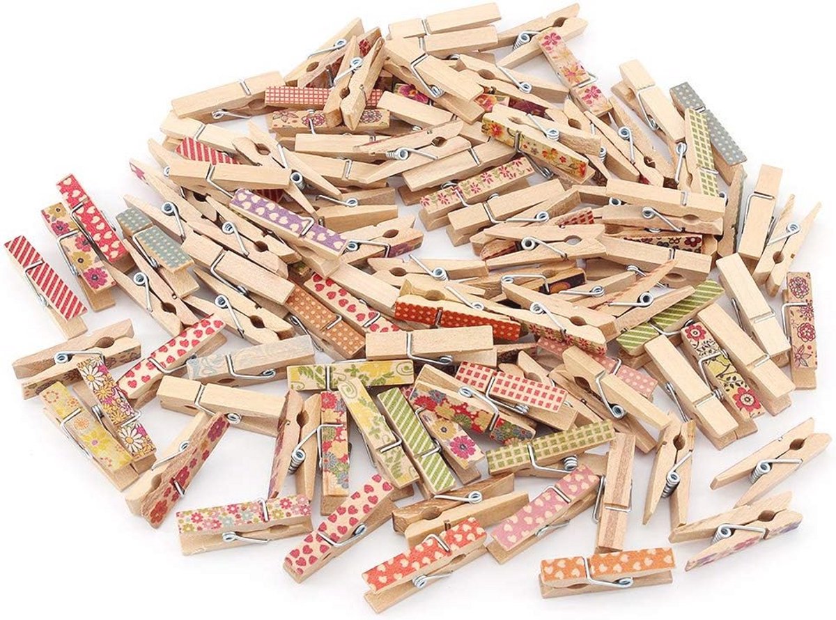 Mini Kleurrijke Houten Clips - 100 stuks voor DIY Decoratie en Creatieve Projecten