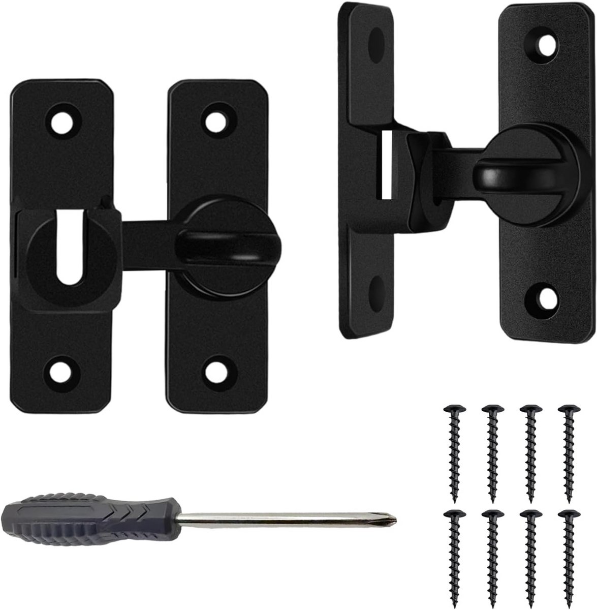 2x Walsgrendel Zwart - 90/180 Graden Deurslot met Schroevendraaier voor Tuinpoort, Garage,