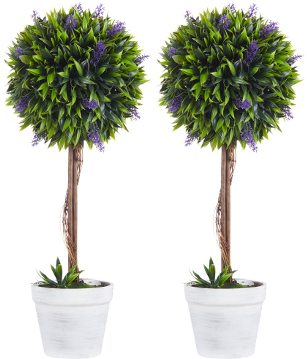 Kunstplant 2-delig, 24 x 24 x 60 cm, groen, plastic, kunst lavendelplant, groene nepboom, decoratieve kunstplant, UV-bescherming, geschikt voor woonkamer, tuin en balkon.