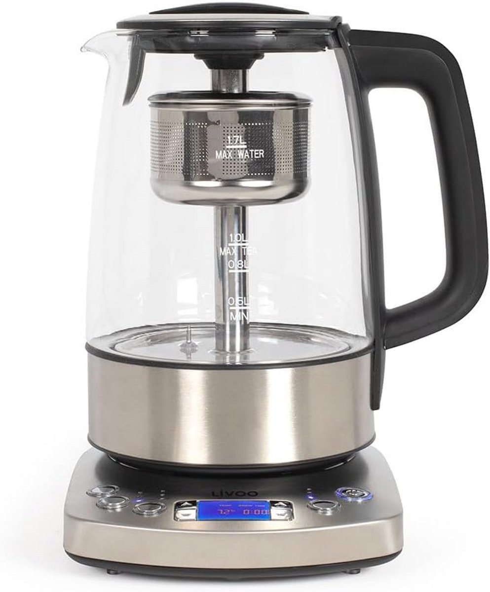 Draadloze Waterkoker Glas Grijs 1.7 Liter Krachtige 2000 Watt