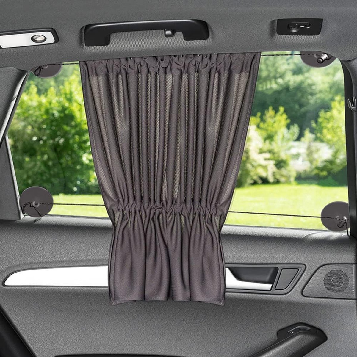 Stunq® Zonwering voor in de auto; schuifgordijntje tegen de zon, de hitte en uv-straling; groot formaat (68 x 50 cm) voor grote zijruiten; antraciet/zwart, enkel, donkergrijs