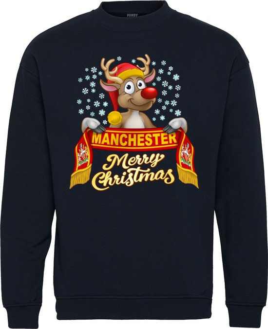 Pull de Noël Manchester | Pull de Noël amusant enfant | Supporter Manchester United | Marine | taille 116/128