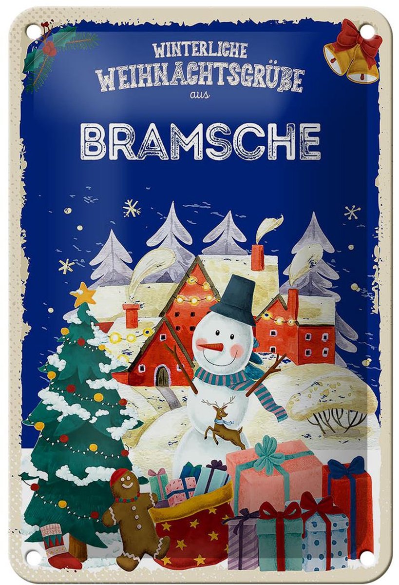 Blechschild Weihnachtsgrüße BRAMSCHE Geschenk Dekoration 12x18cm
