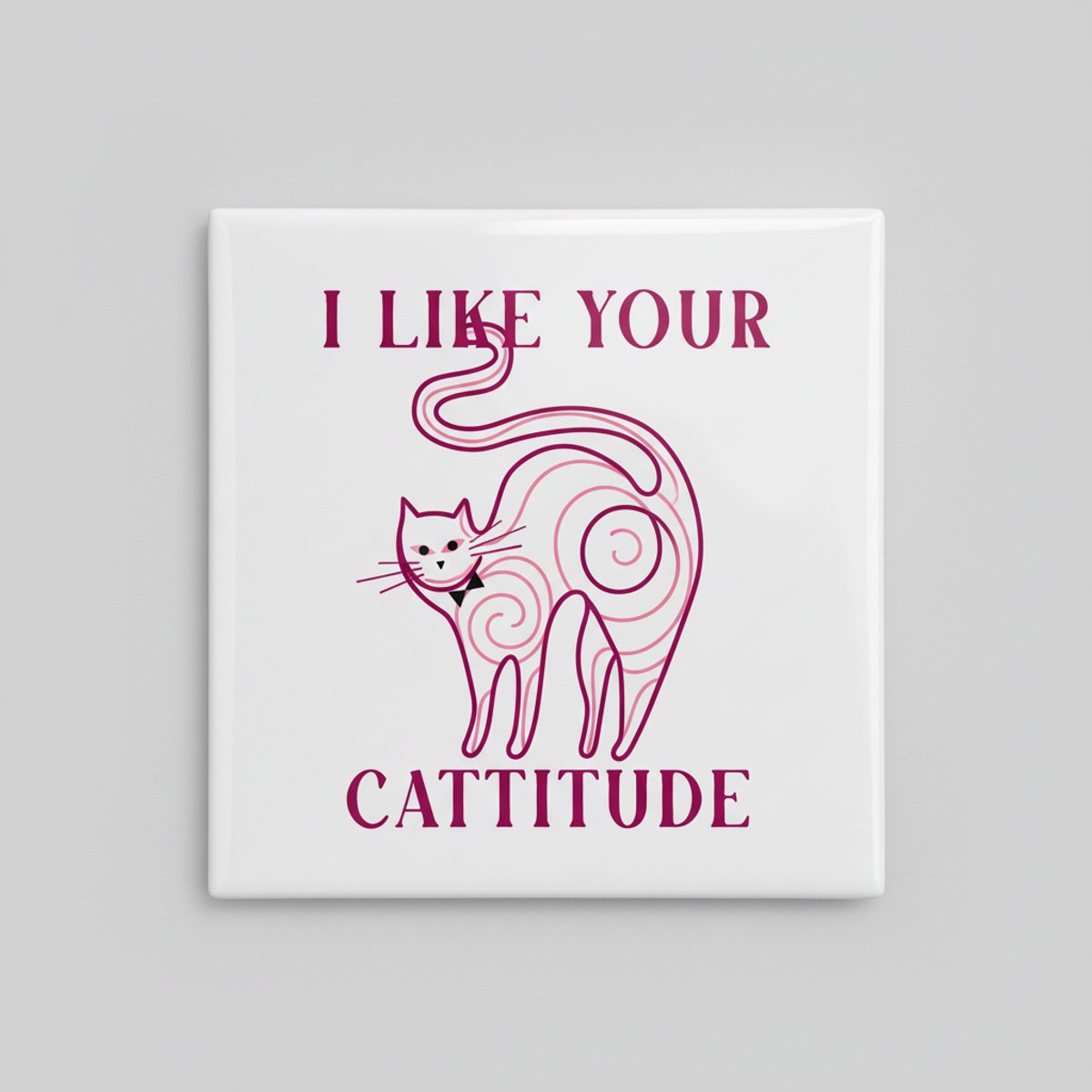 Nevolis “I Like Your Cattitude” Keramische Tegel met Kattenillustratie – Grappige Kattenquote Wanddecoratie – 15 × 15 cm Multi Color