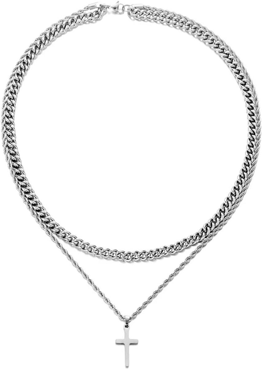 Heren Kruis Ketting Zilverkleurig Roestvrij Staal met Hanger