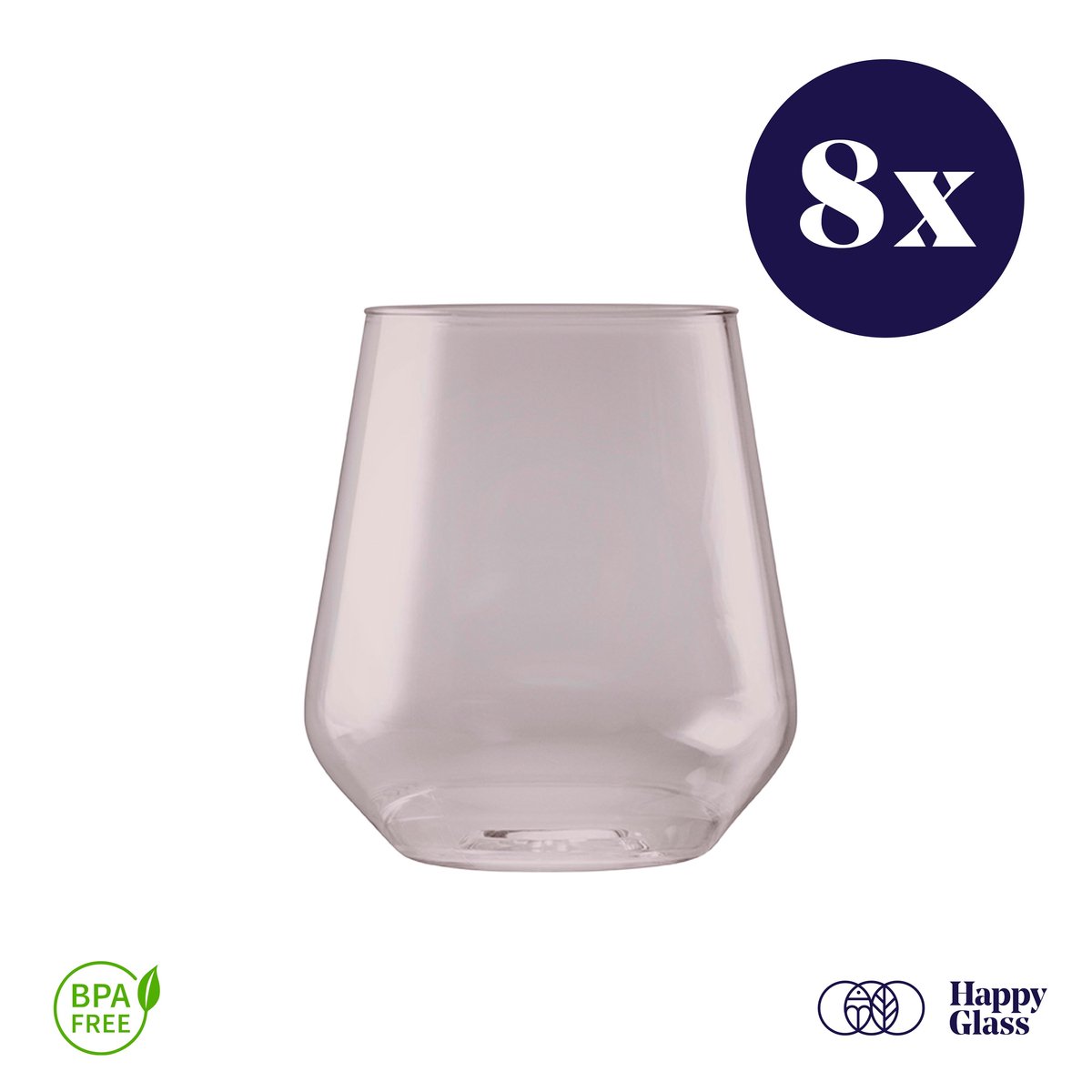 HappyGlass Lady Yoko - Set van 8 kunststof glazen - 40cl - Noble smoke - BPA-vrij Tritan