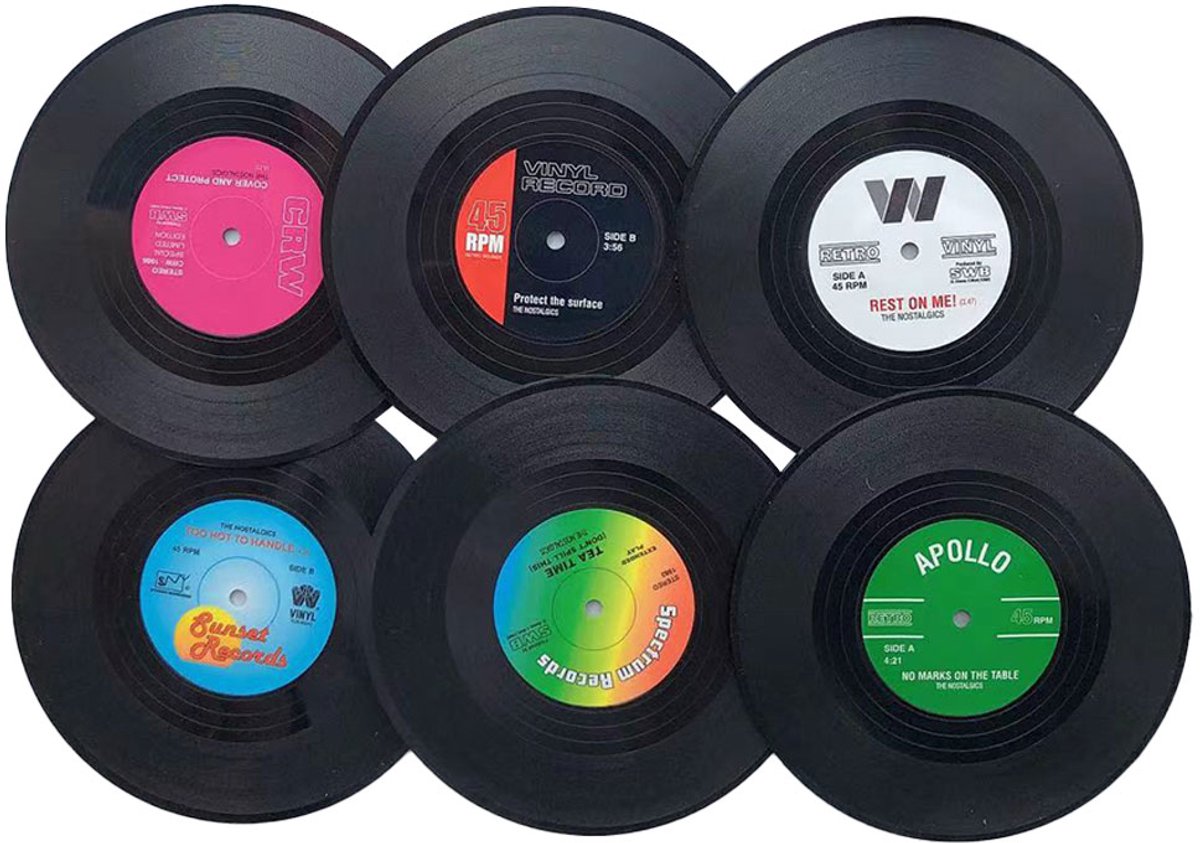 Onderzetters Set 6-delig – Antislip Hittebestendige Retro Vinyl Record Coasters Voor Kopjes & Dranken