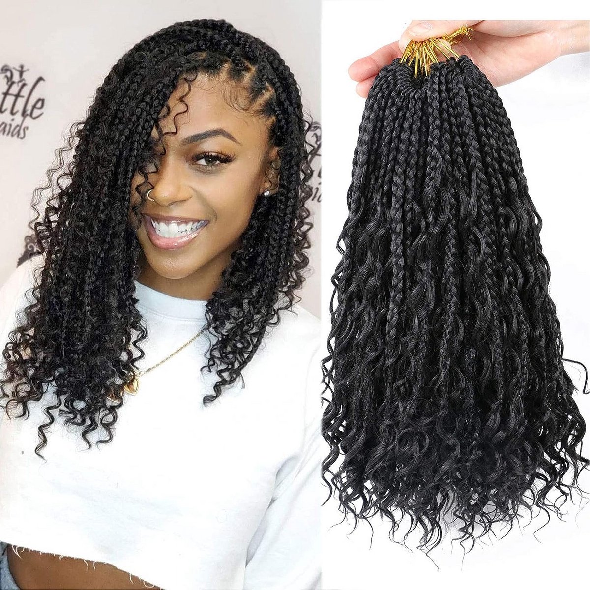 Boho Godin Vlechten Haarextensie 35 cm - Krullende Box Braids Haakvlechten (8 Stuks)