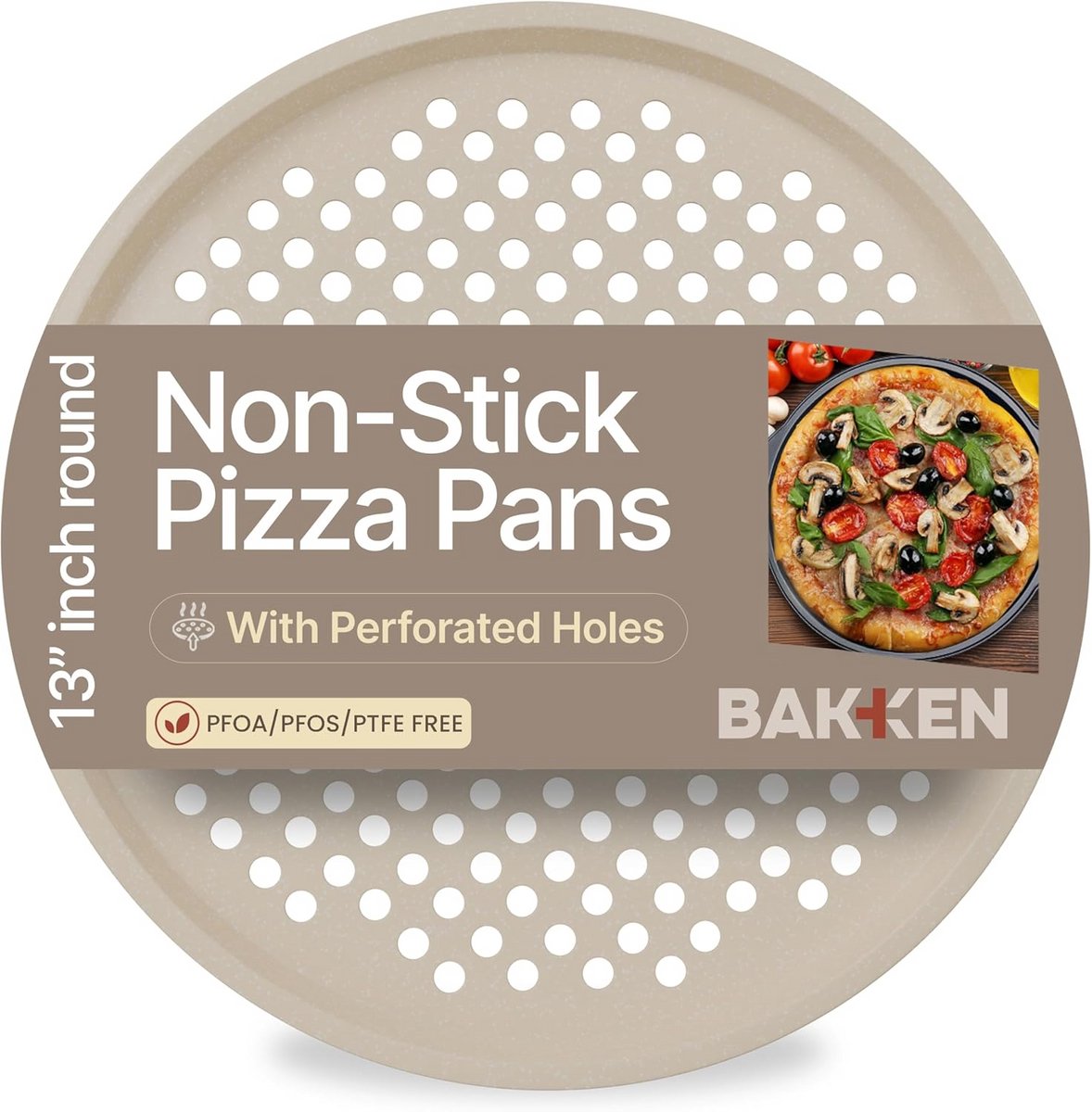 Ronde Geperforeerde Pizza Bakplaat Koolstofstaal met Antiaanbaklaag en Hittebestendige Siliconen Handgreep