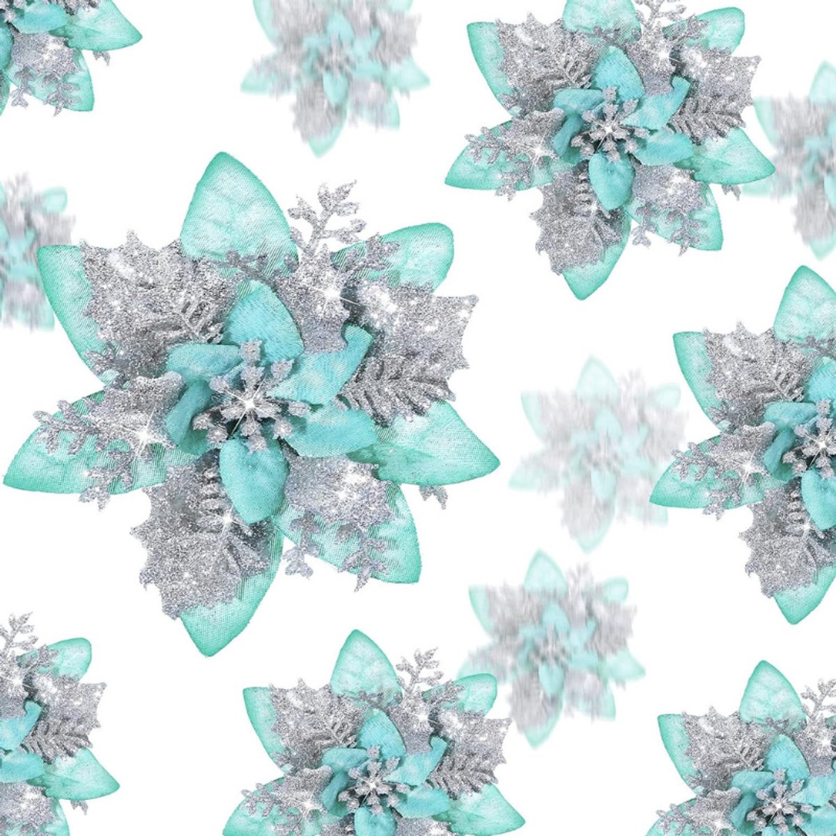 Poinsettia 24 Stuks Kunstmatige Poinsettia Kunstbloemen Decoratie Kerstboomversiering Met Clips 15 Cm 10 Cm Zilver En Groen