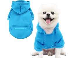Honden Winter Beschermingsjas (Klein-Y02 Blauw) - Warm Zak Hoodie - Puppy Kleding - Chihuahua Kostuum - Hondenkleding - Winter Hondencent - Koude Weer Accessoire - Ideaal voor Kleine Honden - Puppy's - Dagelijks Buiten Gebruik - Warmte Bescherming