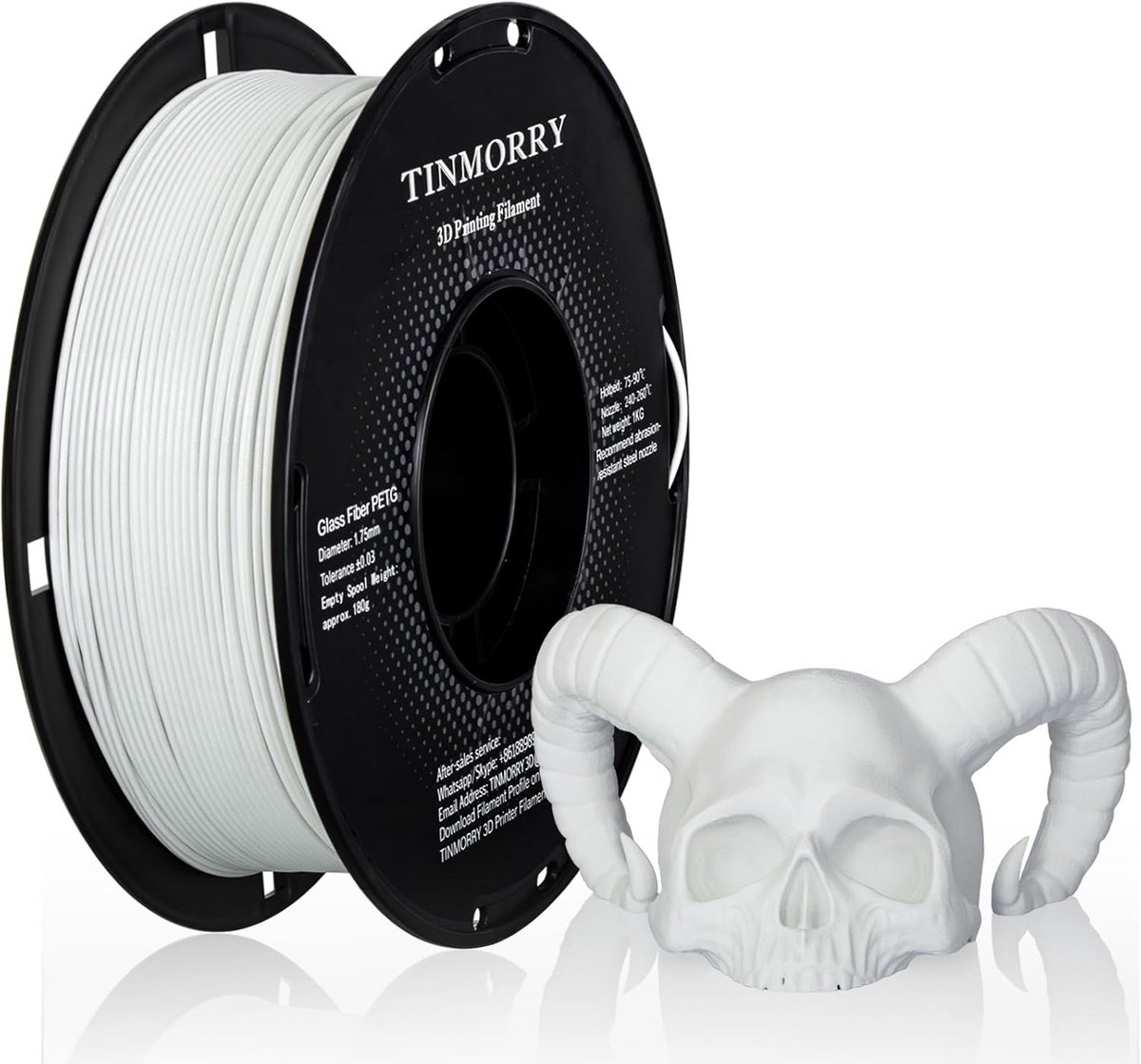 PETG Glasvezel Filament 1.75mm voor 3D Printers - Extra Sterk en Mat Wit - 1kg