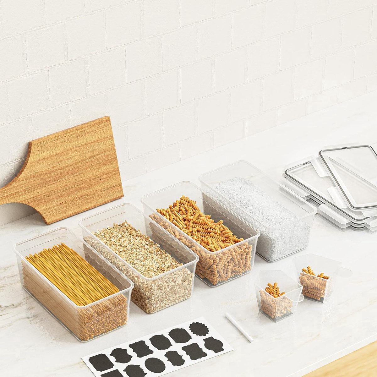 Stunq® Voorraadpotten van 3,5 l met deksel, luchtdicht, set van 4, BPA-vrije opbergdoos, keukenorganizer, opbergcontainer, spaghettipasta, noedelvoedselopslag