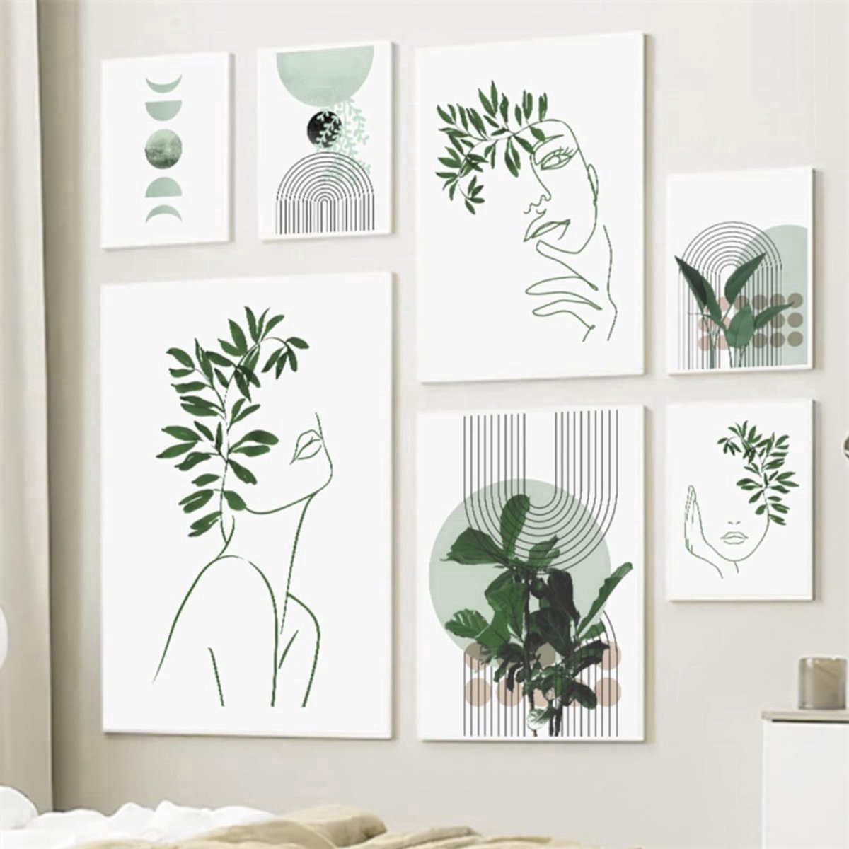 Stunq® 3-delige bohemian posterset, esthetische groene planten, foto's, moderne wandafbeeldingen, woonkamer, slaapkamer, decoratie, zonder lijst (A, 30 x 40 cm)