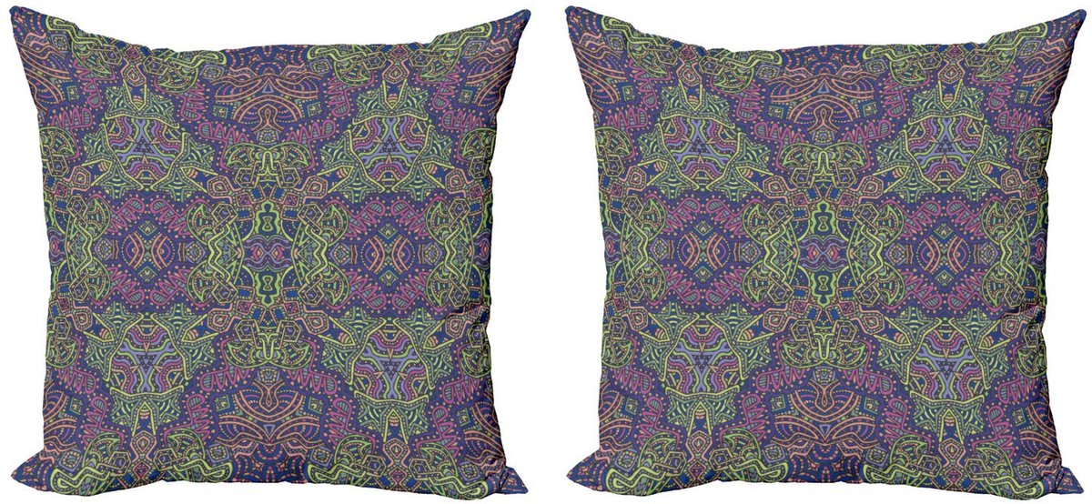 ABAKUHAUS Psychedelische Kussenhoezen Set – 2x45 cm – Dubbelzijdig bedrukt – Paars-Groen Lila Grün