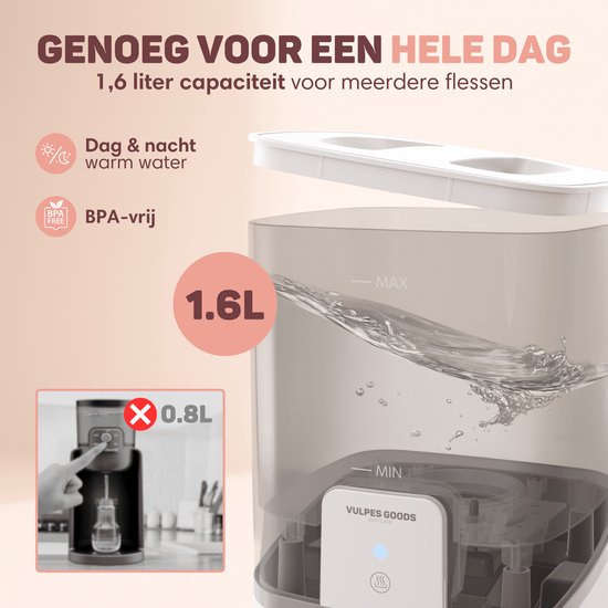 Vulpes Goods® BabyCare - Warmwaterdispenser babyflesje - Baby Water Dispenser - Instant Warmer voor Flesvoeding - Flessenwarmer - Baby Flesmaker - Flesvoeding Apparaat - 24u Warmtebehoud - 1.6L - 3 Warmtestanden - Incl. Schoonmaakset van Merkloos — afbeelding 4