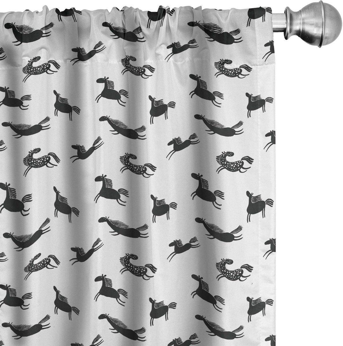 ABAKUHAUS Paarden Gordijnen – 2x75x175 cm – Microvezel – ZW-Wit Wit Zwart