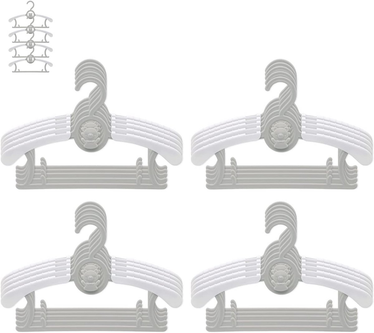 Meegroeiende, Stapelbare Kinderkleerhangers met Berenhaken en Antislip Set