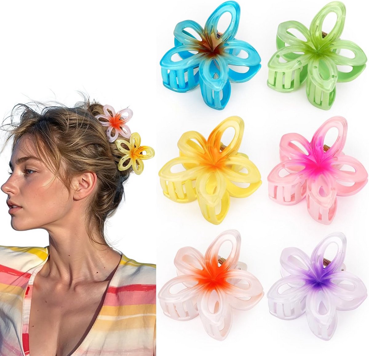 Set van 6 Bloemen Haarclips voor Dik Haar - Antislip Hawaii Haaraccessoires