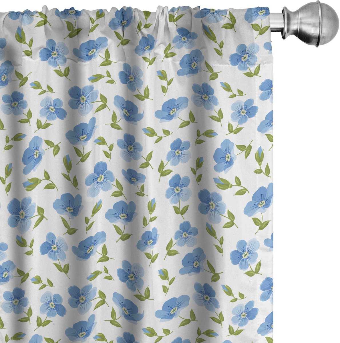 ABAKUHAUS Bloemen-Gordijnen – 2-delige set – 150x245 cm – Microvezel, Bloemmotief Baby-blauw
