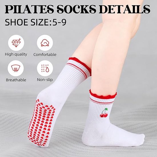 Antislip Sokken - Yoga Sokken - 6 Paar Pilates- en Yogasokken voor Dames - Schattige Antislip Sokken - Sportsokken voor Barre-Training van TOM\Html  
 — afbeelding 2