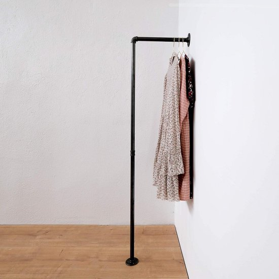 Barre De Suspension Angle 80x80cm - Porte-vêtements Industriel Mur Noir Robuste