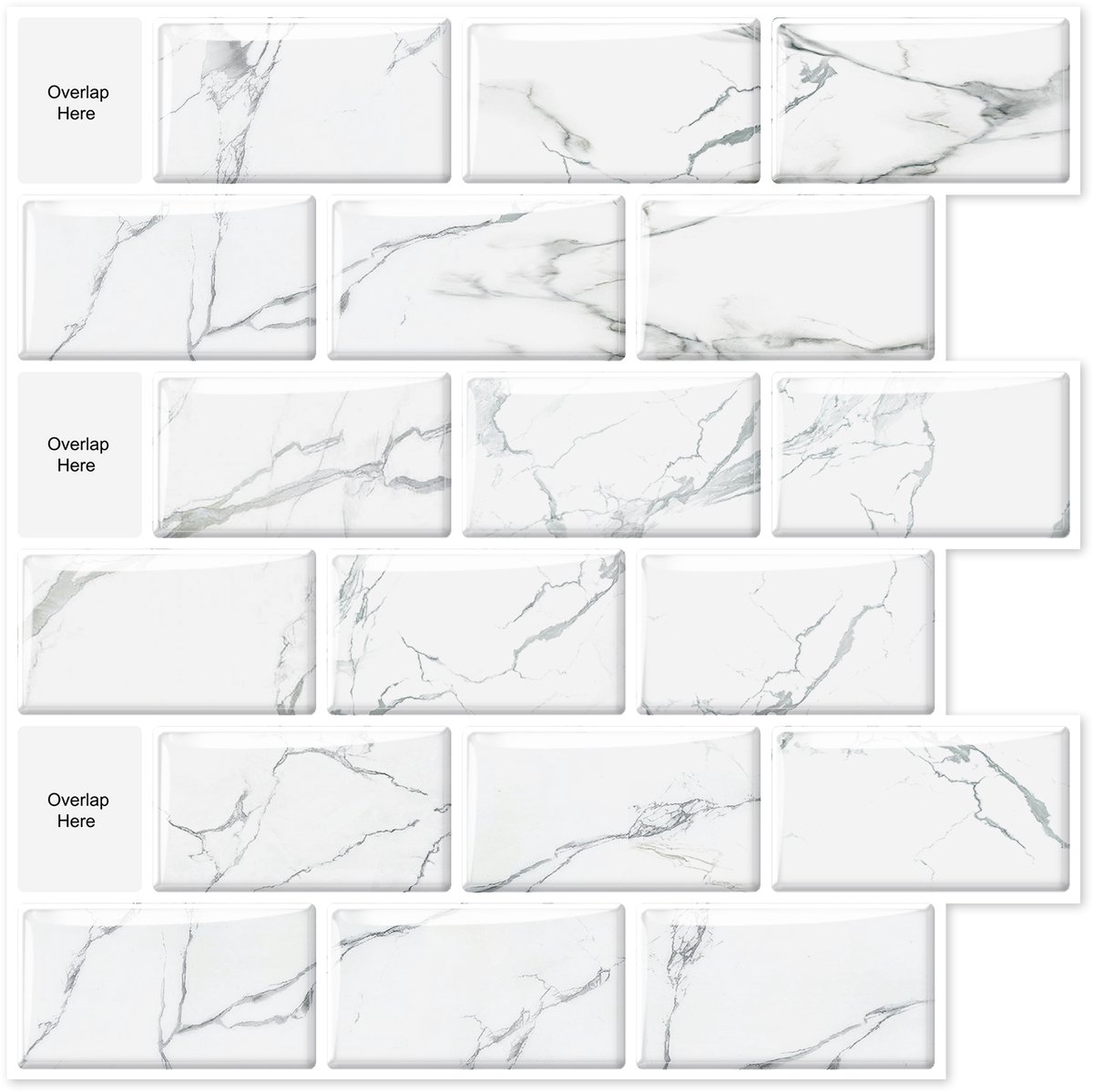 24Supply Plaktegels - 10 Stuks - Glans - Wit Marmer - 30.5x30.5cm