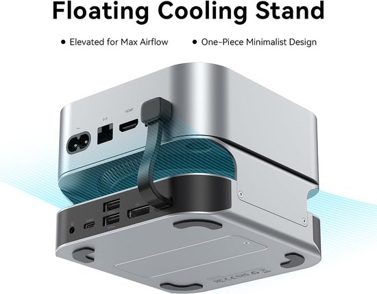 Qwiizlab Aluminium Standaard Hub Met SSD-behuizing – Voor Mac Mini M4/M4 Pro, Zilver