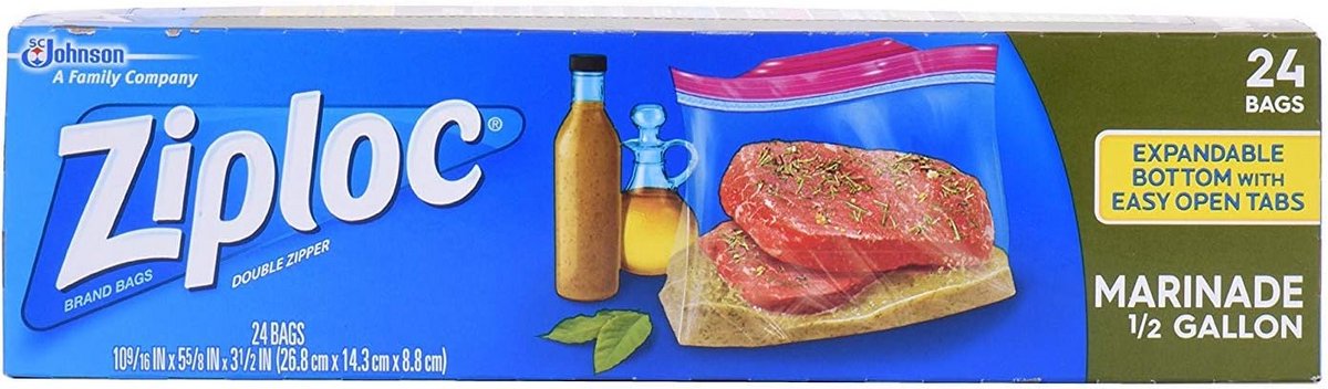 Grote Marinade Zakken – 6 Pak van 24 Stuks – Half Gallon (2.4L) – Ziplock Sluiting