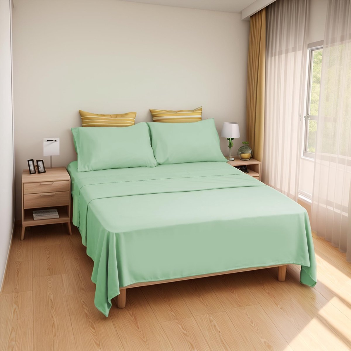 Unyqoos Complete set van ademende microvezel bedlakens voor een stijlvol bed groen