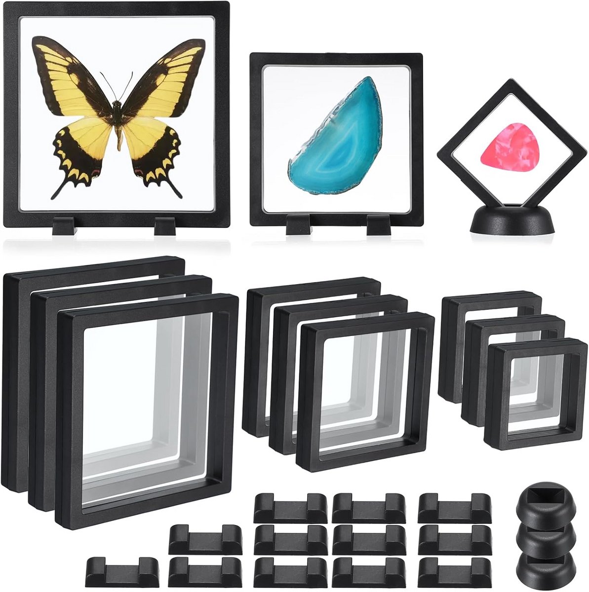 9x Zwevende 3D Display Vitrine Koffers voor Munten, Sieraden en Collecties