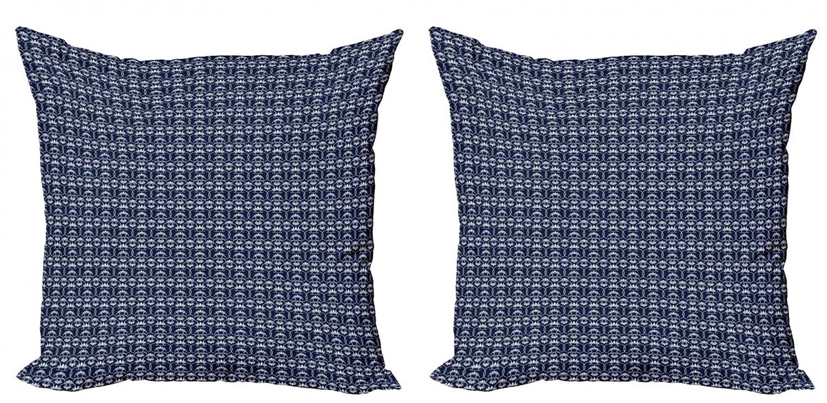 ABAKUHAUS Kussenhoes Set – 2x50x50 cm – Dubbelzijdig Bedrukt, Microvezel, Donkerblauw/Wit