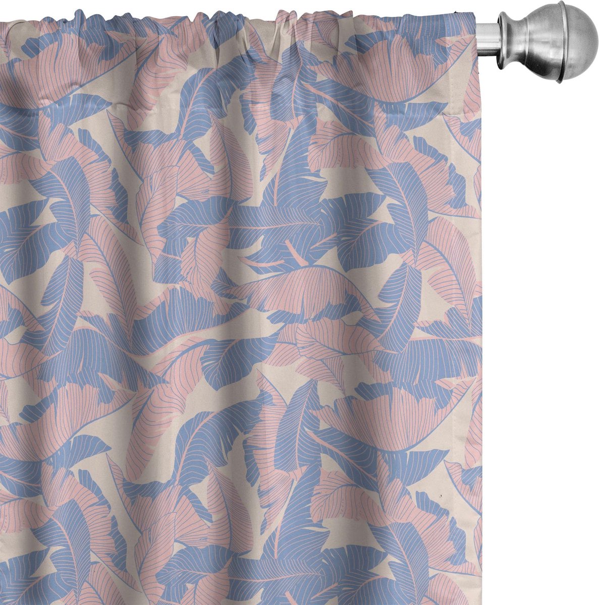 ABAKUHAUS Tropische Gordijnen – 2x75x175 cm – Microvezel – Palmenprint Crème Pale Pink-blau-creme