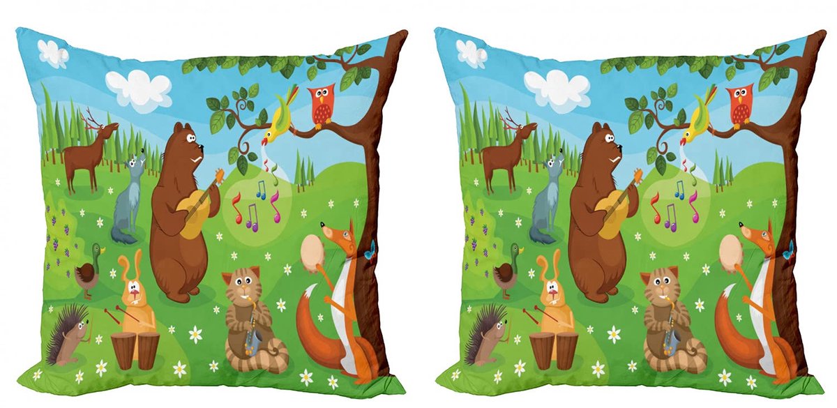 ABAKUHAUS Egel Kussenhoes Set – 2x50x50 cm – Dubbelzijdig bedrukt – Multicolor – Rits Groen