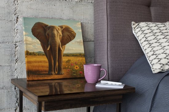 Vierkant Canvas Schilderij Dieren - Olifant in de Savanne - 40x40 cm