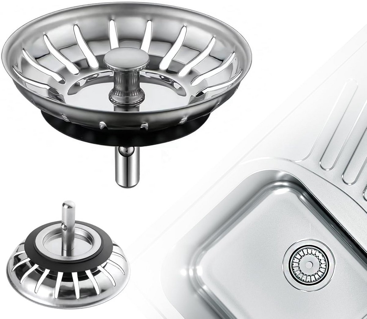Spoelbak Zeefmandje 80mm RVS met Stop - Universele Gootsteen Afvoerfilter