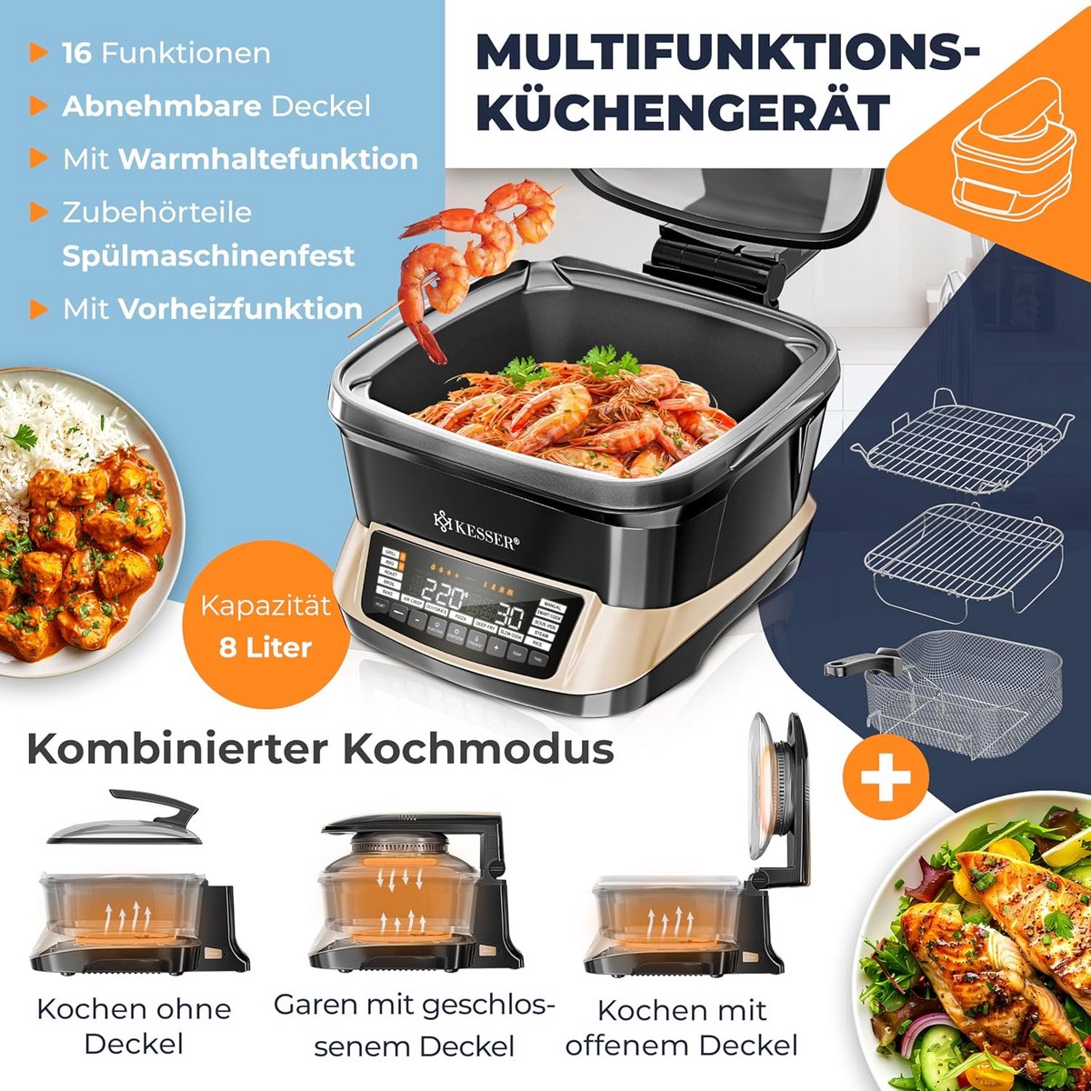 Multifunctionele 8L Slowcooker met 16 Kookprogramma's - Multifunctionele - €325,12