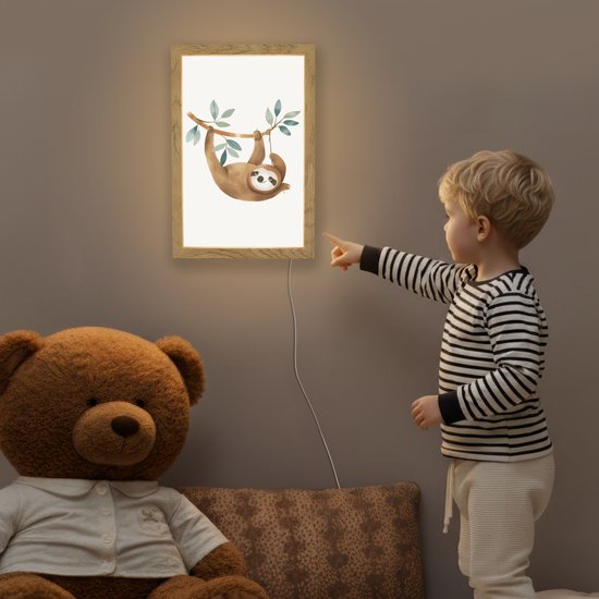 Nachtlampje 20x30 cm - Kinder lamp - Luiaard - Dier - Jungle dieren - Tafellamp kinderkamer - Slaapkamer lamp - Bedlamp kinderen - Kinderlampje stopcontact - Wandlamp babykamer - Nachtlampjes van Merkloos — afbeelding 5