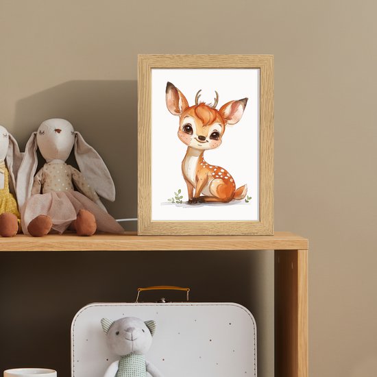 Nachtlampje 15x20 cm - Kinder lamp - Hert - Baby - Dieren - Tafellamp kinderkamer - Slaapkamer lamp - Bedlamp kinderen - Kinderlampje stopcontact - Wandlamp babykamer - Nachtlampjes van Merkloos — afbeelding 3