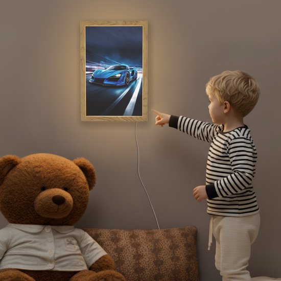 Nachtlampje 20x30 cm - Kinder lamp - Auto - Blauw - Jongens - Kind - Tafellamp kinderkamer - Slaapkamer lamp - Bedlamp kinderen - Kinderlampje stopcontact - Wandlamp babykamer - Nachtlampjes van Merkloos — afbeelding 5