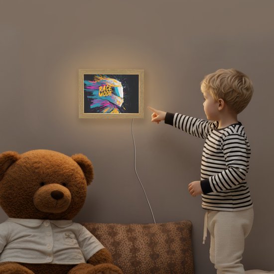 Nachtlampje 20x15 cm - Kinder lamp - Racehelm - Abstract - Verf - Kleurrijk - Tafellamp kinderkamer - Slaapkamer lamp - Bedlamp kinderen - Kinderlampje stopcontact - Wandlamp babykamer - Nachtlampjes van Merkloos — afbeelding 5