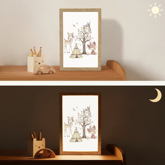 Nachtlampje 20x30 cm - Kinder lampje - Wilde dieren - Bos - Illustratie - Tafellamp kinderkamer - Slaapkamer lamp - Bedlamp kinderen - Kinderlampje stopcontact - Wandlamp babykamer - Nachtlampjes van OnlyWow — afbeelding 4