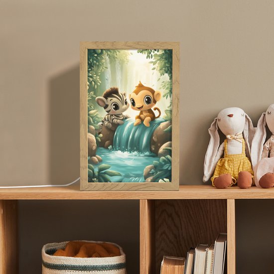 Nachtlampje 20x30 cm - Kinder lamp - Zebra - Aap - Cartoon - Waterval - Tafellamp kinderkamer - Slaapkamer lamp - Bedlamp kinderen - Kinderlampje stopcontact - Wandlamp babykamer - Nachtlampjes van Merkloos — afbeelding 3