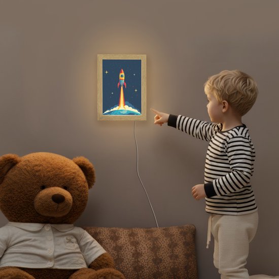 Nachtlampje 15x20 cm - Kinder lamp - Raket - Rookwolken - Ruimte - Tafellamp kinderkamer - Slaapkamer lamp - Bedlamp kinderen - Kinderlampje stopcontact - Wandlamp babykamer - Nachtlampjes van Merkloos — afbeelding 5