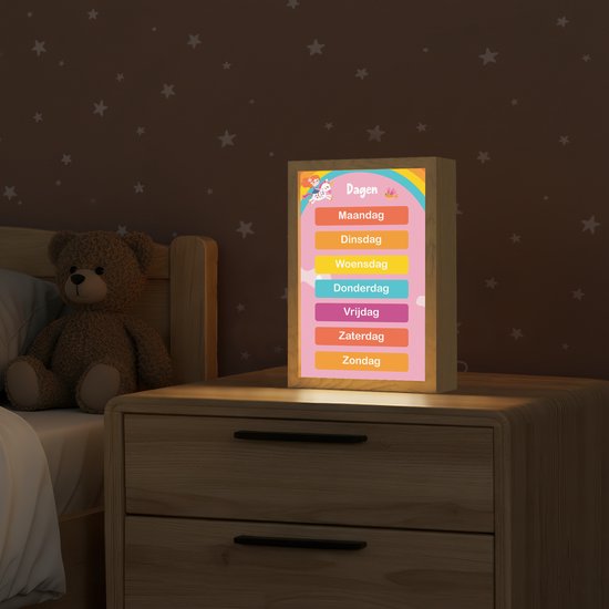 Nachtlampje 20x30 cm - Kinder lamp - Dagen van de week - Educatief - Leren voor kinderen - Roze - Tafellamp kinderkamer - Slaapkamer lamp - Bedlamp kinderen - Kinderlampje stopcontact - Wandlamp babykamer - Nachtlampjes van Merkloos — afbeelding 2