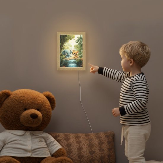 Nachtlampje 15x20 cm - Kinder lamp - Olifant - Tijger - Bos - Jungle - Tafellamp kinderkamer - Slaapkamer lamp - Bedlamp kinderen - Kinderlampje stopcontact - Wandlamp babykamer - Nachtlampjes van Merkloos — afbeelding 5