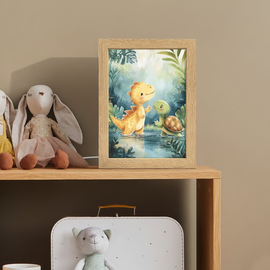Nachtlampje 15x20 cm - Kinder lamp - Dinosaurus - Schildpad - Illustratie - Aquarel - Tafellamp kinderkamer - Slaapkamer lamp - Bedlamp kinderen - Kinderlampje stopcontact - Wandlamp babykamer - Nachtlampjes van Merkloos — afbeelding 3