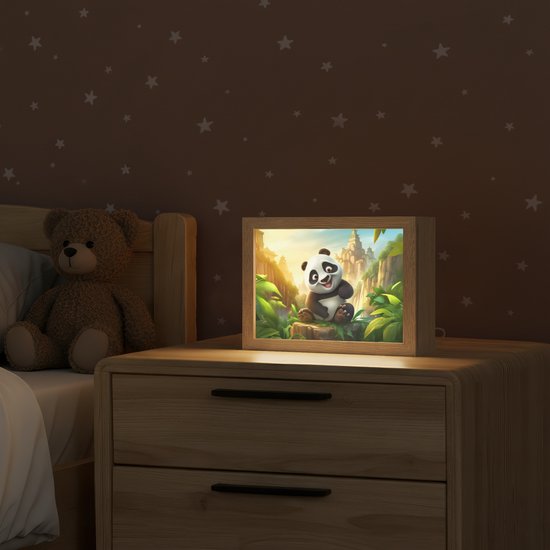 Nachtlampje 20x15 cm - Kinder lampje - Panda - Wilde dieren - Jungle - Jongens - Kinderen - Tafellamp kinderkamer - Slaapkamer lamp - Bedlamp kinderen - Kinderlampje stopcontact - Wandlamp babykamer - Nachtlampjes van OnlyWow — afbeelding 2