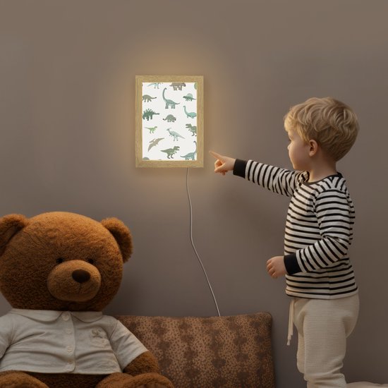 Nachtlampje 15x20 cm - Kinder lampje - Dino - Groen - Jongens - Dinosaurus - Blauw - Tafellamp kinderkamer - Slaapkamer lamp - Bedlamp kinderen - Kinderlampje stopcontact - Wandlamp babykamer - Nachtlampjes van Merkloos — afbeelding 5