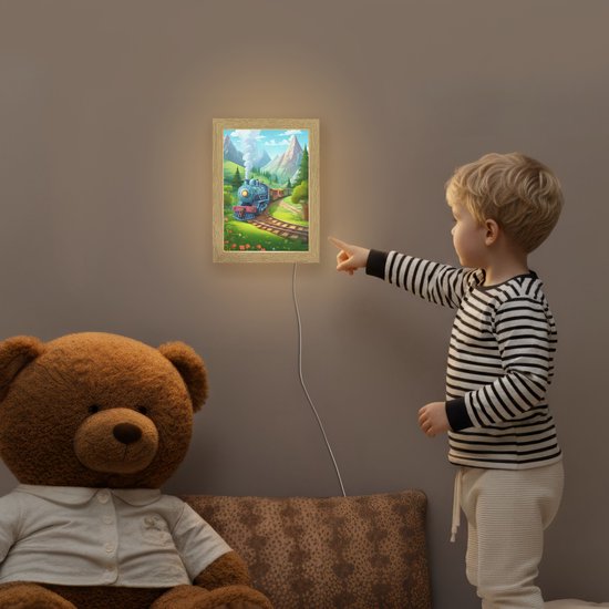 Nachtlampje 15x20 cm - Kinder lamp - Trein - Bloemen - Kinderen - Natuur - Tafellamp kinderkamer - Slaapkamer lamp - Bedlamp kinderen - Kinderlampje stopcontact - Wandlamp babykamer - Nachtlampjes van Merkloos — afbeelding 5